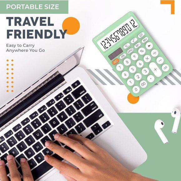 12 Digit Desktop Calculator with Large LCD Display, White Calculator, Round Desi - Picture 7 of 7